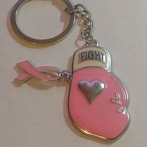 Pink ribbon boxing glove keychain